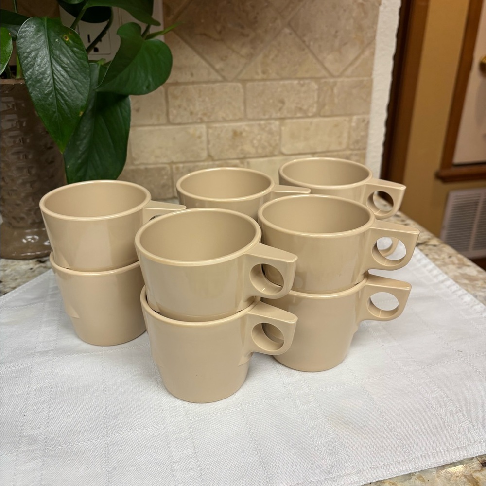 DALLASWARE Vintage MCM Tan Melamine Cups, Mugs, Stackable, Set of 10, USA Made